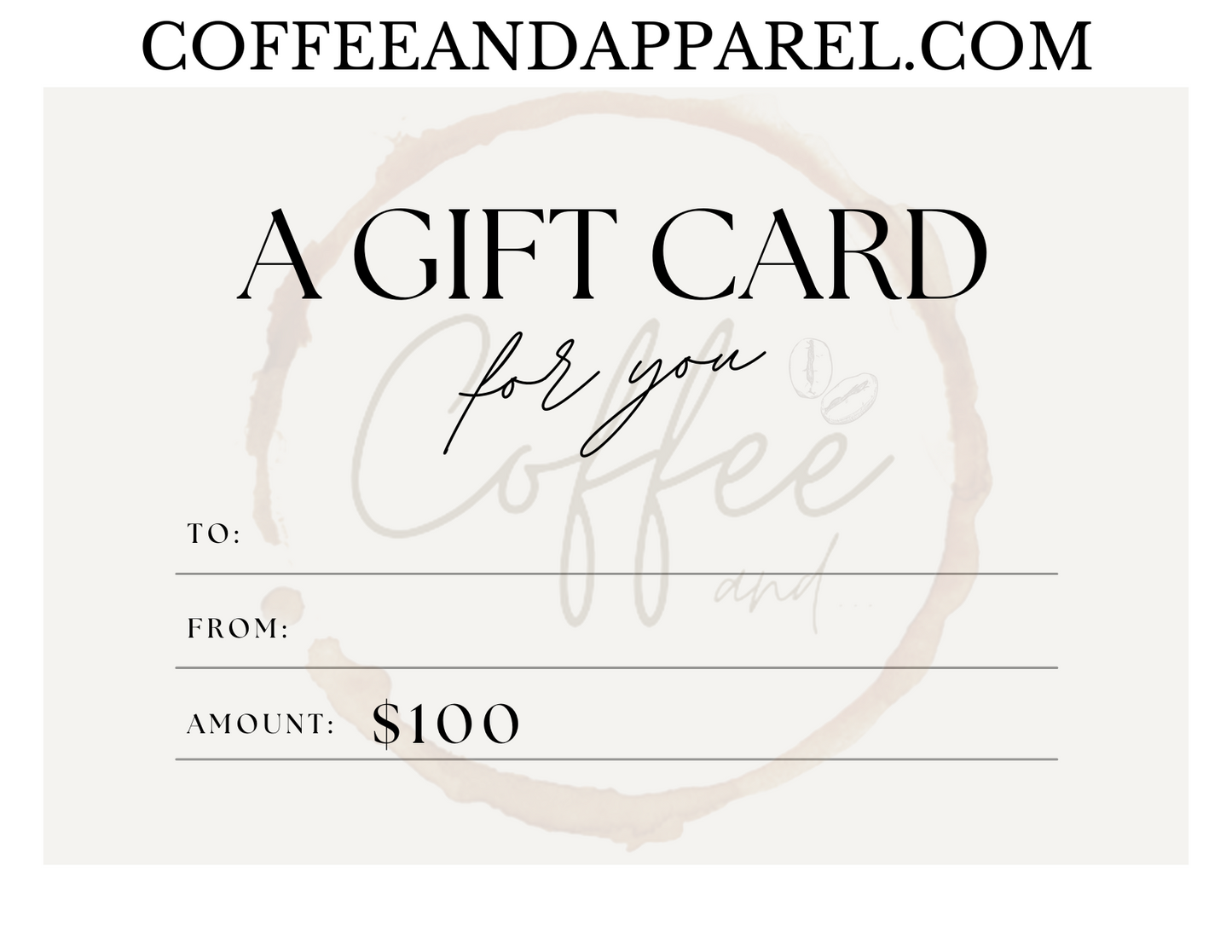Coffee and Apparel $100 Gift Card